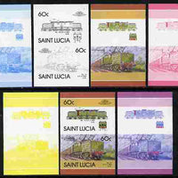 St Lucia 1986 Locomotives #5 (Leaders of the World) 60c No.13 Electric Loco se-tenant pair - the set of 7 imperf progressive proofs comprising the 4 individual colours plus 2, 3 and all 4-colour composite, unmounted mint as SG 864a