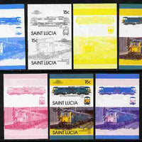 St Lucia 1986 Locomotives #5 (Leaders of the World) 15c Stephenson Electric Loco se-tenant pair - the set of 7 imperf progressive proofs comprising the 4 individual colours plus 2, 3 and all 4-colour composite, unmounted mint as SG 860a