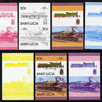 St Lucia 1986 Locomotives #5 (Leaders of the World) 30c Class D 4-4-0 No.737 se-tenant pair - the set of 7 imperf progressive proofs comprising the 4 individual colours plus 2, 3 and all 4-colour composite, unmounted mint as SG 862a