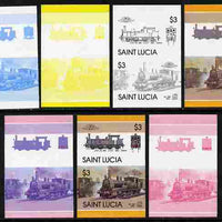St Lucia 1986 Locomotives #5 (Leaders of the World) $3 2-4-2T JNR No.860 se-tenant pair - the set of 7 imperf progressive proofs comprising the 4 individual colours plus 2, 3 and all 4-colour composite, unmounted mint as SG 872a