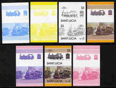 St Lucia 1986 Locomotives #5 (Leaders of the World) $3 2-4-2T JNR No.860 se-tenant pair - the set of 7 imperf progressive proofs comprising the 4 individual colours plus 2, 3 and all 4-colour composite, unmounted mint as SG 872a
