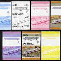 St Lucia 1986 Locomotives #5 (Leaders of the World) $2.25 Von Kruckenburg Rail Car,se-tenant pair - the set of 7 imperf progressive proofs comprising the 4 individual colours plus 2, 3 and all 4-colour composite, unmounted mint as SG 870a