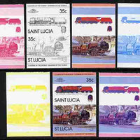 St Lucia 1983 Locomotives #1 (Leaders of the World) 35c City of Glasgow se-tenant pair - the set of 7 imperf progressive proofs comprising the 4 individual colours plus 2, 3 and all 4-colour composite, unmounted mint as SG 653a