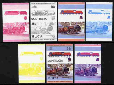 St Lucia 1983 Locomotives #1 (Leaders of the World) 35c City of Glasgow se-tenant pair - the set of 7 imperf progressive proofs comprising the 4 individual colours plus 2, 3 and all 4-colour composite, unmounted mint as SG 653a