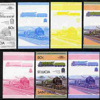 St Lucia 1983 Locomotives #1 (Leaders of the World) 50c Lord Nelson se-tenant pair - the set of 7 imperf progressive proofs comprising the 4 individual colours plus 2, 3 and all 4-colour composite, unmounted mint as SG 655a