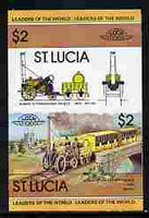 St Lucia 1983 Locomotives #1 (Leaders of the World) $2 Stephenson's Rocket se-tenant pair imperf from limited printing unmounted mint as SG 665a