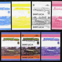 St Lucia 1986 Locomotives #5 (Leaders of the World) $1 4-6-2 City of Newcastle se-tenant pair - the set of 7 imperf progressive proofs comprising the 4 individual colours plus 2, 3 and all 4-colour composite, unmounted mint as SG 868a