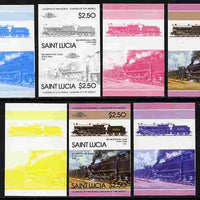 St Lucia 1985 Locomotives #4 (Leaders of the World) $2.50 'Big Bertha 0-10-0' se-tenant pair - the set of 7 imperf progressive proofs comprising the 4 individual colours plus 2, 3 and all 4-colour composite, unmounted mint as SG 830a