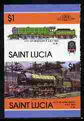 St Lucia 1986 Locomotives #5 (Leaders of the World) $1 4-6-2 City of Newcastle se-tenant pair imperf from limited printing unmounted mint as SG 868a