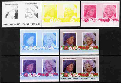 St Lucia 1985 Life & Times of HM Queen Mother (Leaders of the World) $1.10 se-tenant pair - the set of 7 imperf progressive proofs comprising the 4 individual colours plus 2, 3 and all 4-colour composite, unmounted mint as SG 836a