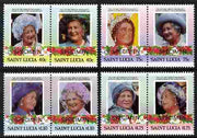 St Lucia 1985 Life & Times of HM Queen Mother (Leaders of the World) set of 8 (4 se-tenant pairs) each overprinted SPECIMEN unmounted mint SG 832-9s