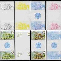 Belize 1983 WWF - Jaguar $1 (Jaguar on rock) inter-paneau gutter pair - the set of 8 imperf progressive proofs comprising the 5 individual colours plus 2, 4 and all 5-colour composites, unmounted mint as SG 759
