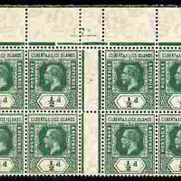 Gilbert & Ellice Islands 1912 KG5 1/2d green Wmk MCA inter-paneau block of 12 unmounted mint, SG 12