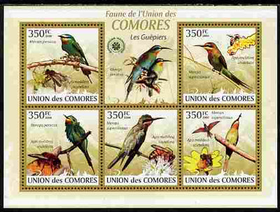 Comoro Islands 2009 Bee Eaters perf sheetlet containing 5 values unmounted mint Yv 1691-95, Mi 2352-56