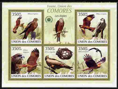 Comoro Islands 2009 Eagles perf sheetlet containing 5 values unmounted mint Yv 1696-1700, Mi 2382-86