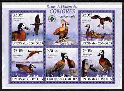 Comoro Islands 2009 Ducks perf sheetlet containing 5 values unmounted mint Yv 1706-10, Mi 2357-61