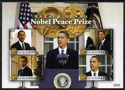 Gambia 2009 Barack Obama Wins Nobel Peace Prize perf sheetlet containing 4 values unmounted mint