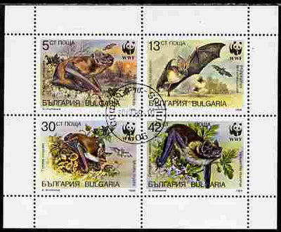 Bulgaria 1989 WWF - Bats perf sheetlet containing 4 values cto used, SG 3593-96