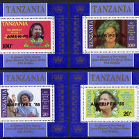 Tanzania 1985 Life & Times of HM Queen Mother unissued set of 4 unmounted mint perf deluxe sheetlets (one stamp per sheetlet) opt'd 'AMERIPEX '86'