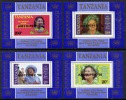 Tanzania 1985 Life & Times of HM Queen Mother unissued set of 4 unmounted mint perf deluxe sheetlets (one stamp per sheetlet) opt'd 'AMERIPEX '86'