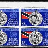 Trinidad & Tobago 1965 Eleanor Roosevelt Memorial Foundation 25c block of 4 incl R1/5 Wilted Leaf variety unmounted mint, SG 312