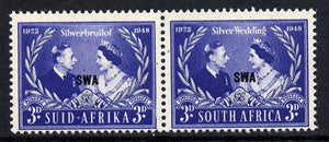 South West Africa 1948 KG6 Royal Silver Wedding bi-lingual pair unmounted mint, SG 137