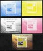 Guinea - Conakry 2009 Trains on Stamps #1 individual deluxe sheet - the set of 5 imperf progressive proofs comprising the 4 individual colours plus all 4-colour composite, unmounted mint