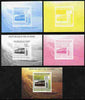 Guinea - Conakry 2009 Trains on Stamps #2 individual deluxe sheet - the set of 5 imperf progressive proofs comprising the 4 individual colours plus all 4-colour composite, unmounted mint