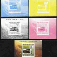 Guinea - Conakry 2009 Trains on Stamps #2 individual deluxe sheet - the set of 5 imperf progressive proofs comprising the 4 individual colours plus all 4-colour composite, unmounted mint