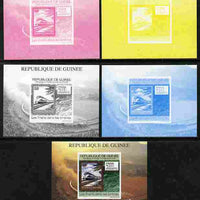 Guinea - Conakry 2009 Trains on Stamps #3 individual deluxe sheet - the set of 5 imperf progressive proofs comprising the 4 individual colours plus all 4-colour composite, unmounted mint