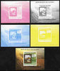 Guinea - Conakry 2009 Trains on Stamps #4 individual deluxe sheet - the set of 5 imperf progressive proofs comprising the 4 individual colours plus all 4-colour composite, unmounted mint