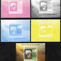 Guinea - Conakry 2009 Trains on Stamps #4 individual deluxe sheet - the set of 5 imperf progressive proofs comprising the 4 individual colours plus all 4-colour composite, unmounted mint