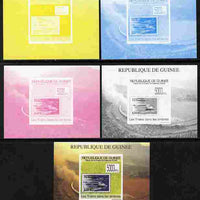 Guinea - Conakry 2009 Trains on Stamps #5 individual deluxe sheet - the set of 5 imperf progressive proofs comprising the 4 individual colours plus all 4-colour composite, unmounted mint