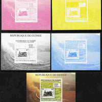 Guinea - Conakry 2009 Trains on Stamps #6 individual deluxe sheet - the set of 5 imperf progressive proofs comprising the 4 individual colours plus all 4-colour composite, unmounted mint