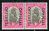 South Africa 1950-54 Official overprint on 1d Van Riebeck's Ship (18 x 22 mm) horizontal bi-lingual pair unmounted mint SG O41