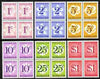 Barbados 1976 Postage Due Perf 14 set of 6 in blocks of 4 unmounted mint, SG D14-19