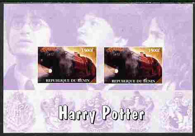 Benin 2001 Harry Potter & Hogwart's Express imperf sheetlet containing 2 values (mauve background) unmounted mint