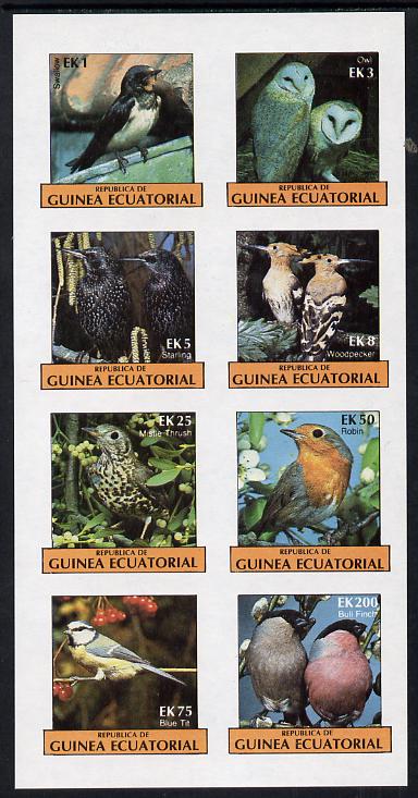 Equatorial Guinea 1977 Birds (Owl, Blue Tit, Bull finch etc) imperf set of 8 (Mi 1205-12B) unmounted mint