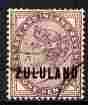 Zululand 1888-93 QV opt on Great Britain 1d deep violet cds used SG2