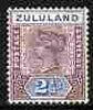 Zululand 1894-96 QV Key Plate 2.5d mounted mint SG 22