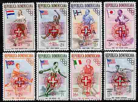 Dominican Republic 1957 Hungarian Refugee Fund overprint on Olympic Games (1st Issue) set of 8 unmounted mint, SG 678-86