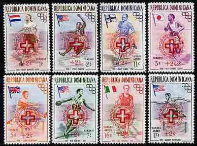Dominican Republic 1957 Hungarian Refugee Fund overprint on Olympic Games (1st Issue) set of 8 unmounted mint, SG 678-86