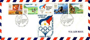 Philippines 1988 Seoul Olympic Games perf se-tenant strip of 4 plus label on airmail cover used on first day with special cancel (SG 2091aA)