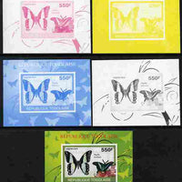 Togo 2010 Butterflies #2 individual deluxe sheet - the set of 5 imperf progressive proofs comprising the 4 individual colours plus all 4-colour composite, unmounted mint