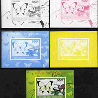 Togo 2010 Butterflies #3 individual deluxe sheet - the set of 5 imperf progressive proofs comprising the 4 individual colours plus all 4-colour composite, unmounted mint