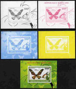 Togo 2010 Butterflies #4 individual deluxe sheet - the set of 5 imperf progressive proofs comprising the 4 individual colours plus all 4-colour composite, unmounted mint
