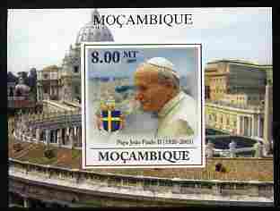 Mozambique 2009 Pope John Paul II #2 individual imperf deluxe sheetlet unmounted mint. Note this item is privately produced and is offered purely on its thematic appeal