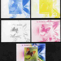 St Thomas & Prince Islands 2009 Butterflies & Catterpillars #1 individual deluxe sheet - the set of 5 imperf progressive proofs comprising the 4 individual colours plus all 4-colour composite, unmounted mint