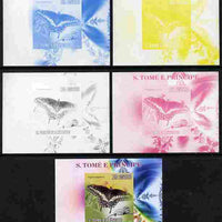 St Thomas & Prince Islands 2009 Butterflies & Catterpillars #2 individual deluxe sheet - the set of 5 imperf progressive proofs comprising the 4 individual colours plus all 4-colour composite, unmounted mint