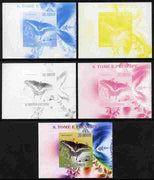 St Thomas & Prince Islands 2009 Butterflies & Catterpillars #2 individual deluxe sheet - the set of 5 imperf progressive proofs comprising the 4 individual colours plus all 4-colour composite, unmounted mint